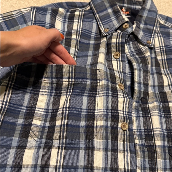 Plaid Button Down Shirt - Blue thick cotton size medium - Picture 3 of 6